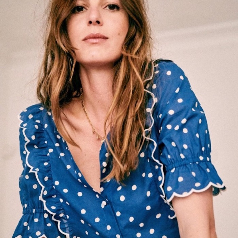 Sezane Blue Polka Dot Paolina Blouse